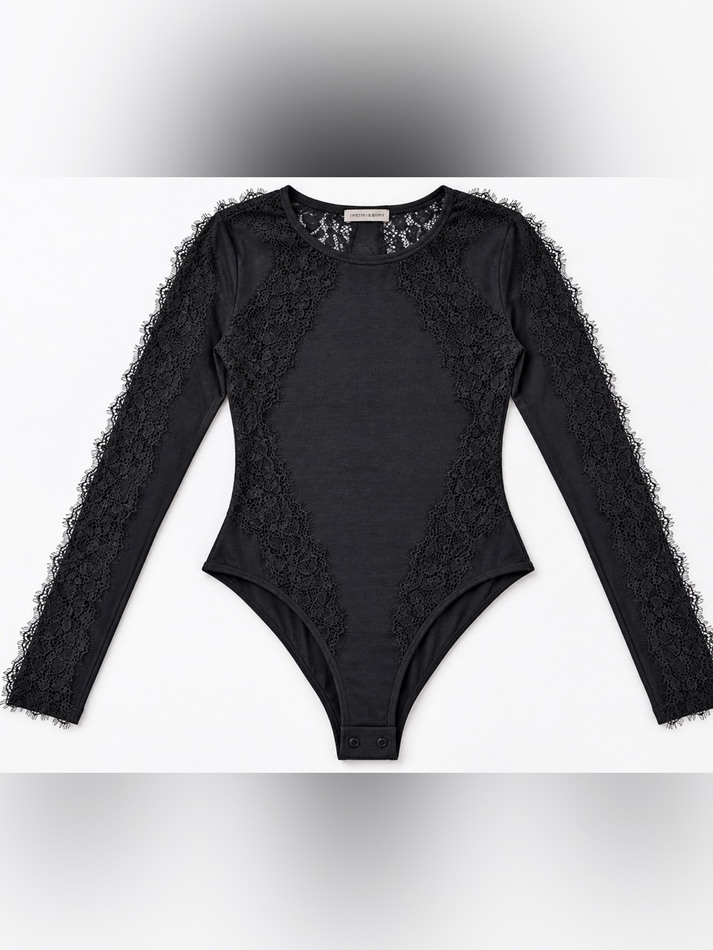 intimissimi Black Long-Sleeve Lace-Trim Bodysuit